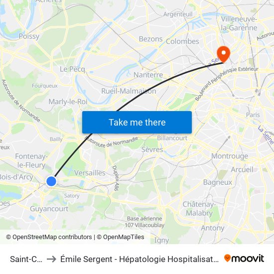 Saint-Cyr to Émile Sergent - Hépatologie Hospitalisation map