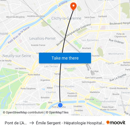 Pont de L'Alma to Émile Sergent - Hépatologie Hospitalisation map