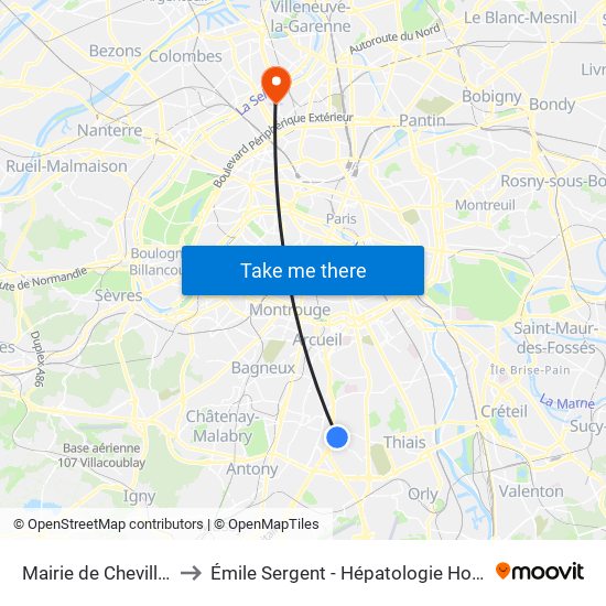 Mairie de Chevilly-Larue to Émile Sergent - Hépatologie Hospitalisation map