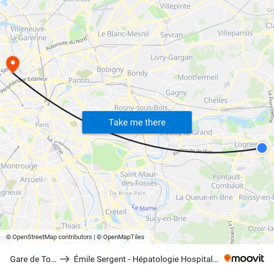 Gare de Torcy to Émile Sergent - Hépatologie Hospitalisation map