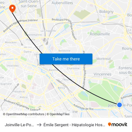 Joinville-Le-Pont RER to Émile Sergent - Hépatologie Hospitalisation map