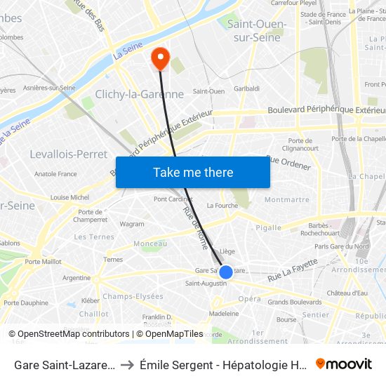 Gare Saint-Lazare – Havre to Émile Sergent - Hépatologie Hospitalisation map