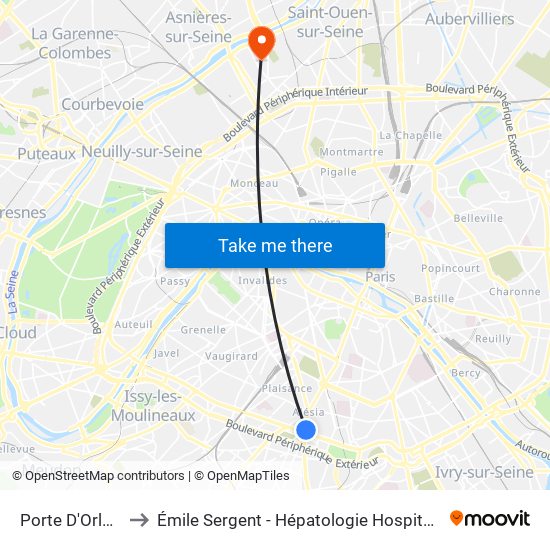 Porte D'Orléans to Émile Sergent - Hépatologie Hospitalisation map