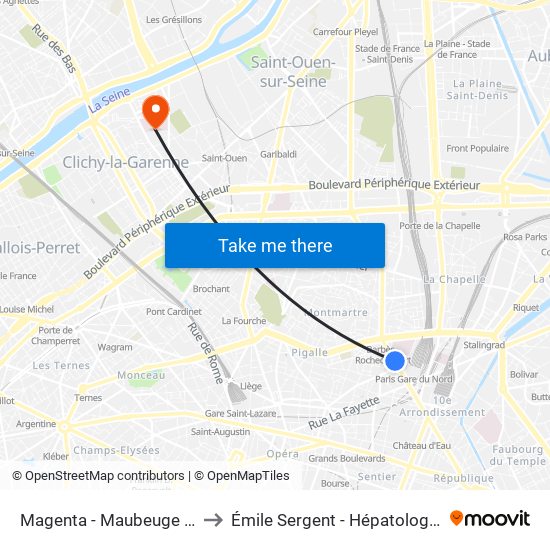 Magenta - Maubeuge - Gare du Nord to Émile Sergent - Hépatologie Hospitalisation map
