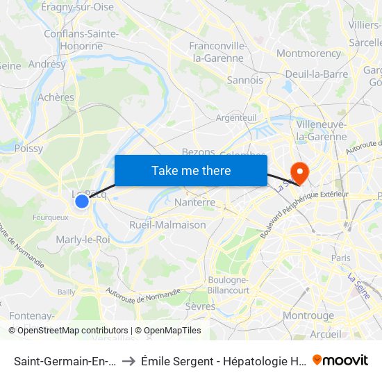 Saint-Germain-En-Laye RER to Émile Sergent - Hépatologie Hospitalisation map