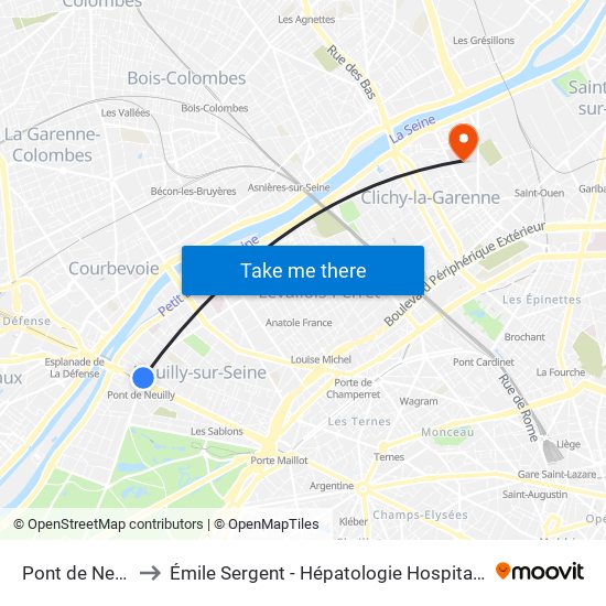 Pont de Neuilly to Émile Sergent - Hépatologie Hospitalisation map
