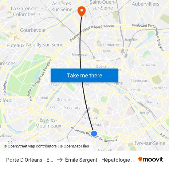 Porte D'Orléans - Ernest Reyer to Émile Sergent - Hépatologie Hospitalisation map