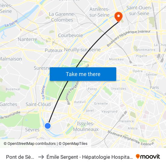 Pont de Sèvres to Émile Sergent - Hépatologie Hospitalisation map