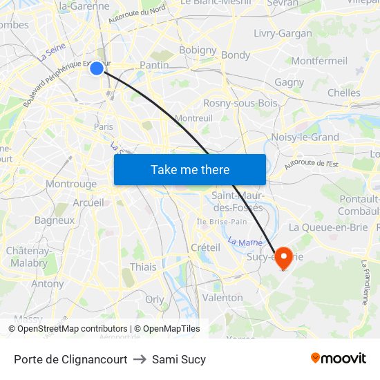 Porte de Clignancourt to Sami Sucy map
