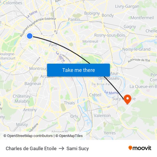 Charles de Gaulle Etoile to Sami Sucy map