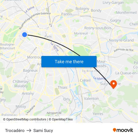 Trocadéro to Sami Sucy map