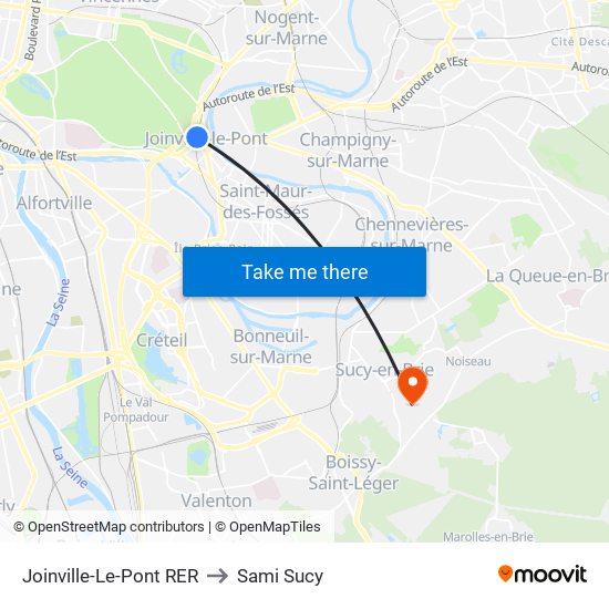 Joinville-Le-Pont RER to Sami Sucy map