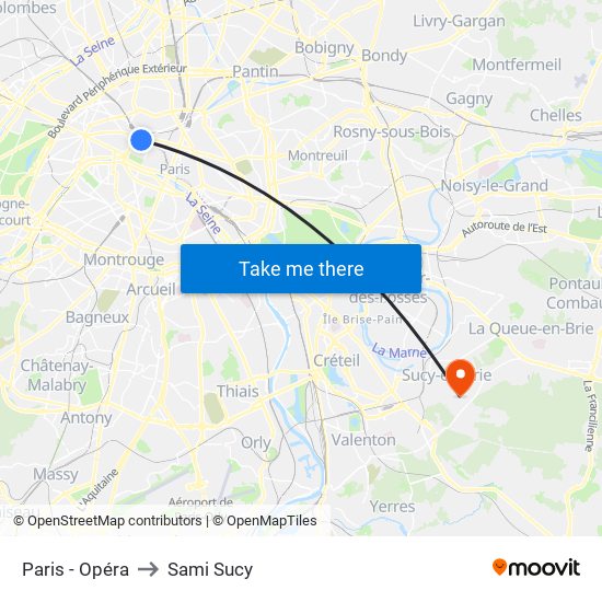 Paris - Opéra to Sami Sucy map