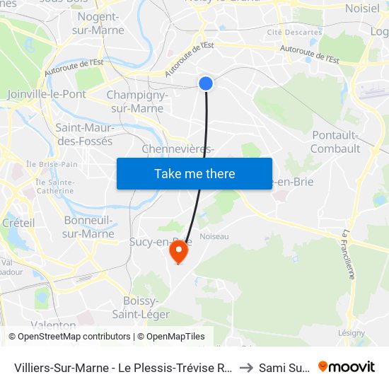 Villiers-Sur-Marne - Le Plessis-Trévise RER to Sami Sucy map