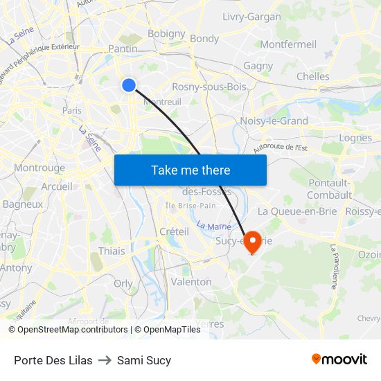 Porte Des Lilas to Sami Sucy map