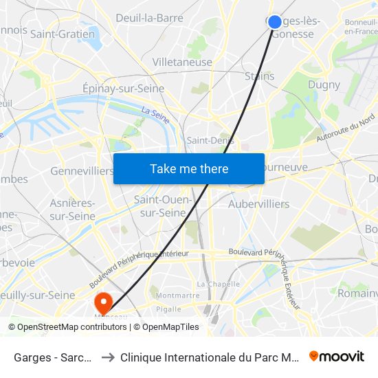 Garges - Sarcelles to Clinique Internationale du Parc Monceau map