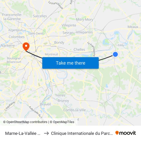 Marne-La-Vallée Chessy to Clinique Internationale du Parc Monceau map