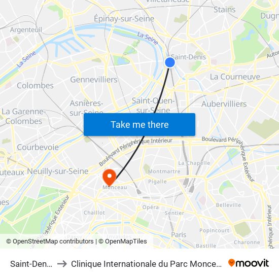 Saint-Denis to Clinique Internationale du Parc Monceau map