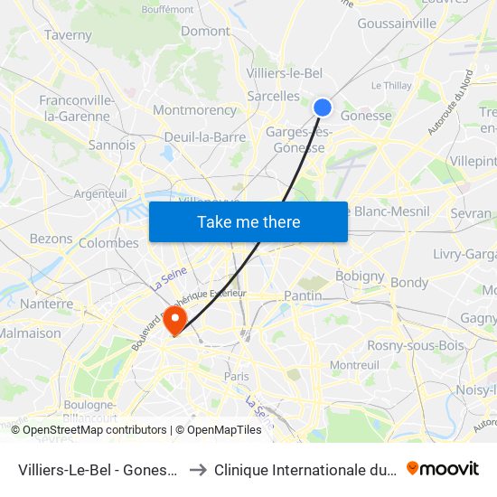 Villiers-Le-Bel - Gonesse - Arnouville to Clinique Internationale du Parc Monceau map