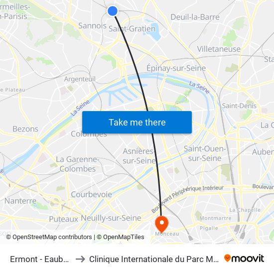 Ermont - Eaubonne to Clinique Internationale du Parc Monceau map