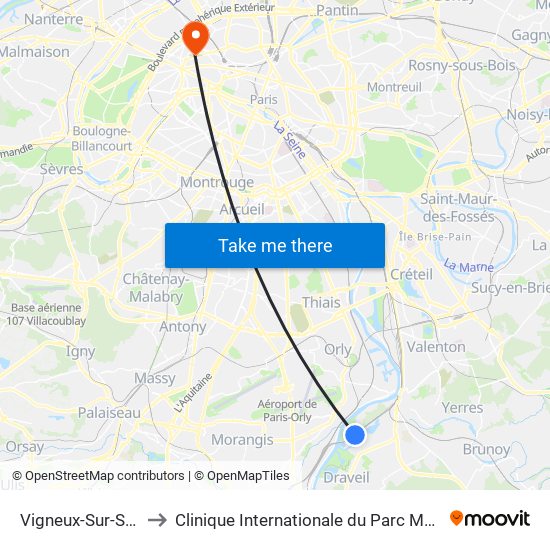 Vigneux-Sur-Seine to Clinique Internationale du Parc Monceau map