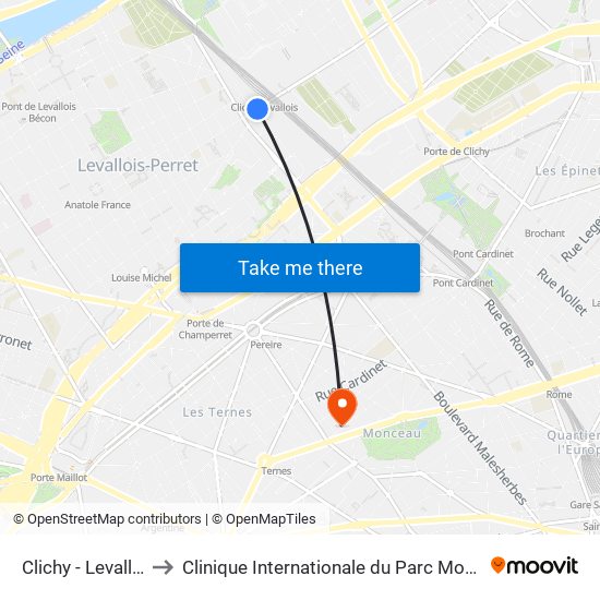Clichy - Levallois to Clinique Internationale du Parc Monceau map