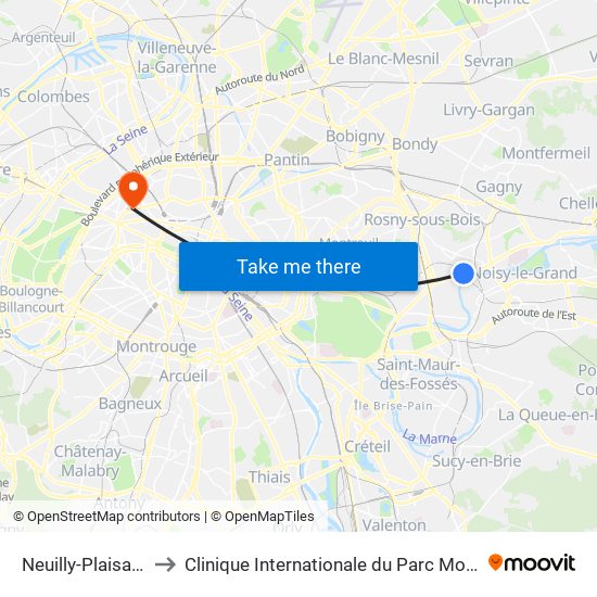 Neuilly-Plaisance to Clinique Internationale du Parc Monceau map
