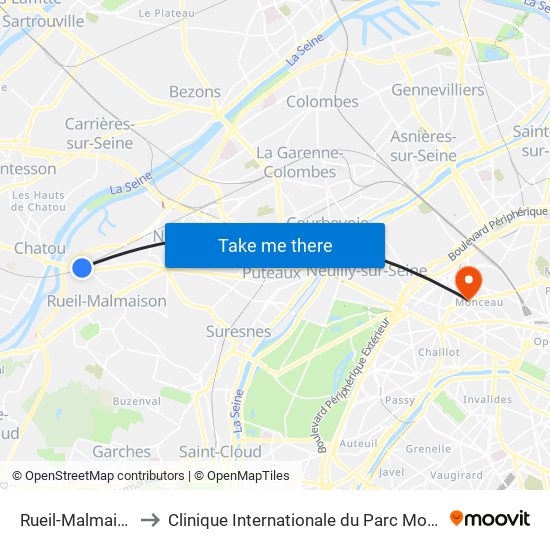 Rueil-Malmaison to Clinique Internationale du Parc Monceau map