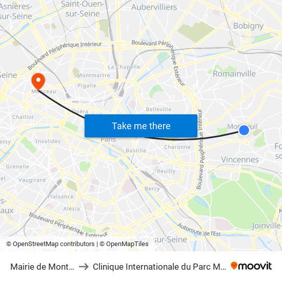 Mairie de Montreuil to Clinique Internationale du Parc Monceau map