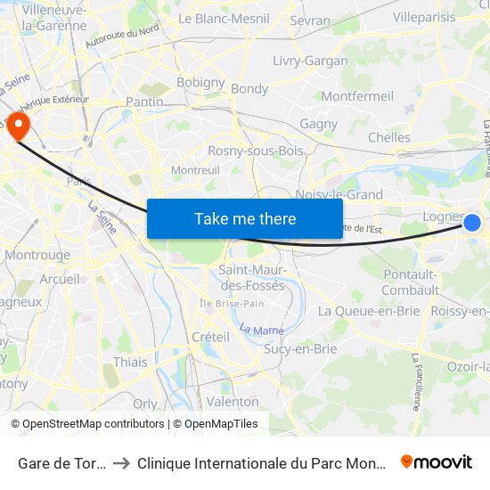 Gare de Torcy to Clinique Internationale du Parc Monceau map