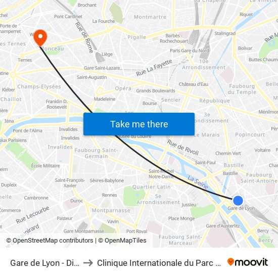 Gare de Lyon - Diderot to Clinique Internationale du Parc Monceau map