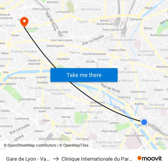 Gare de Lyon - Van Gogh to Clinique Internationale du Parc Monceau map