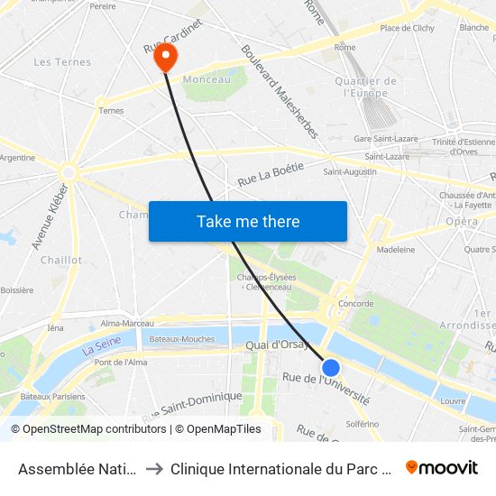 Assemblée Nationale to Clinique Internationale du Parc Monceau map