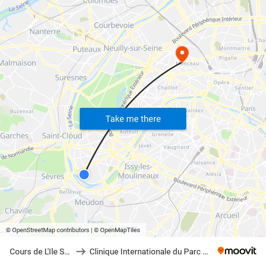 Cours de L'Ile Seguin to Clinique Internationale du Parc Monceau map