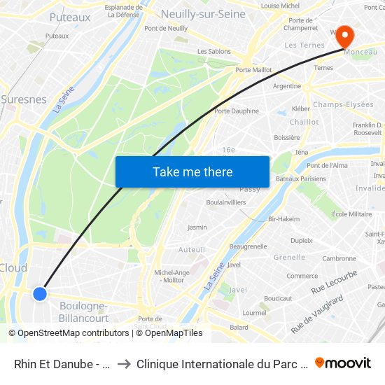Rhin Et Danube - Métro to Clinique Internationale du Parc Monceau map