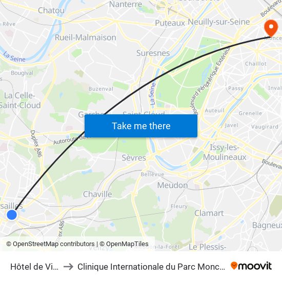 Hôtel de Ville to Clinique Internationale du Parc Monceau map