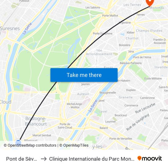 Pont de Sèvres to Clinique Internationale du Parc Monceau map
