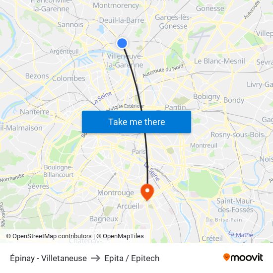 Épinay - Villetaneuse to Epita / Epitech map