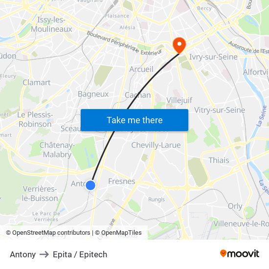 Antony to Epita / Epitech map