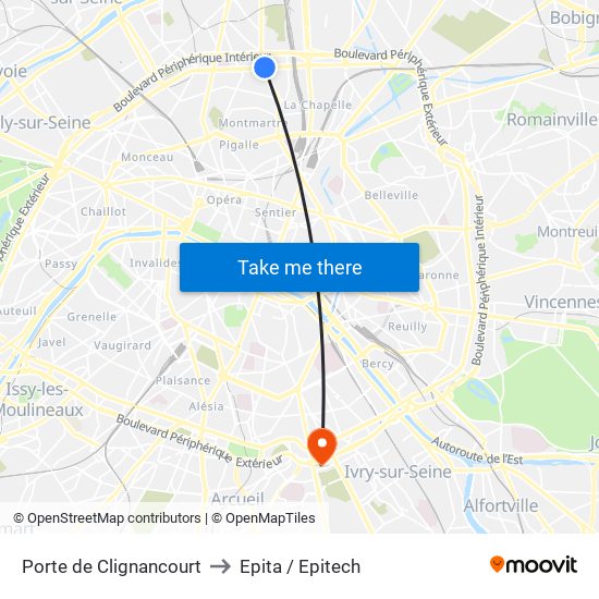 Porte de Clignancourt to Epita / Epitech map