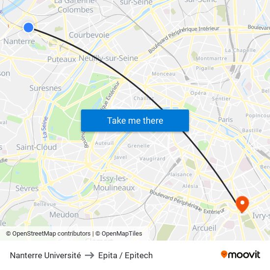 Nanterre Université to Epita / Epitech map