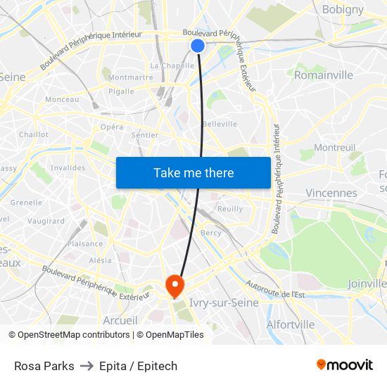 Rosa Parks to Epita / Epitech map