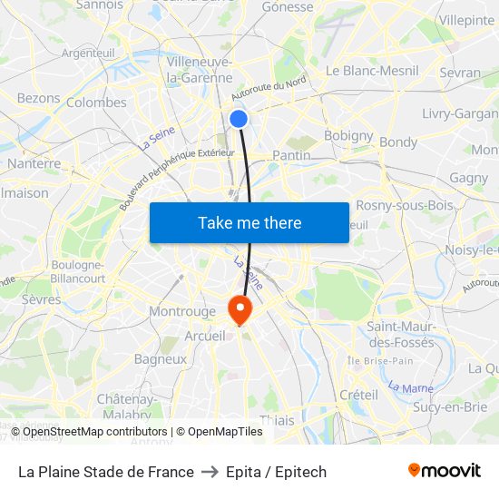 La Plaine Stade de France to Epita / Epitech map