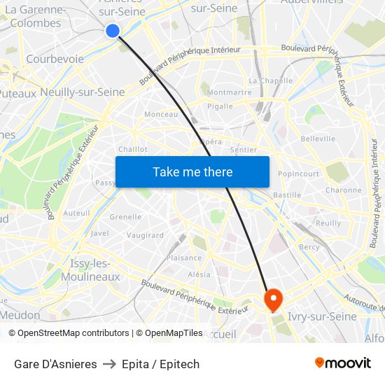 Gare D'Asnieres to Epita / Epitech map