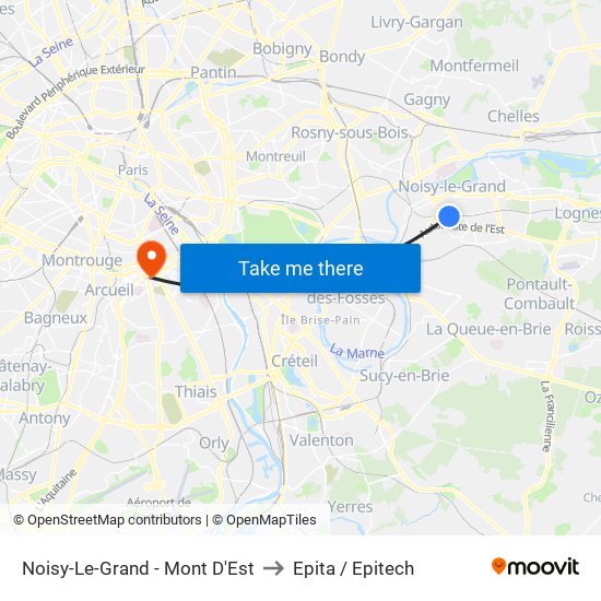 Noisy-Le-Grand - Mont D'Est to Epita / Epitech map