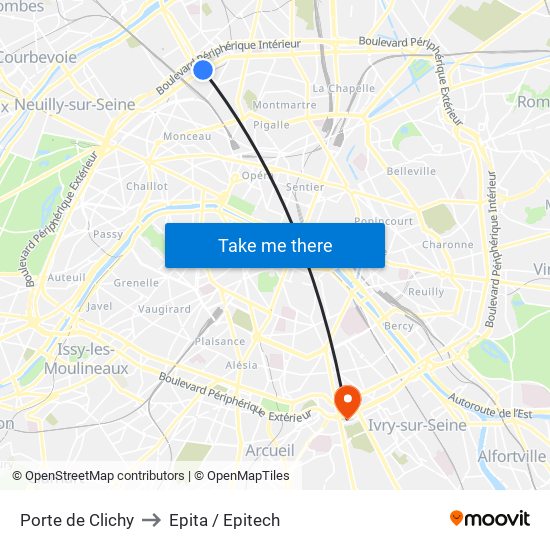 Porte de Clichy to Epita / Epitech map
