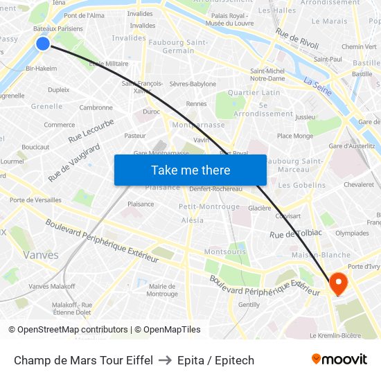 Champ de Mars Tour Eiffel to Epita / Epitech map