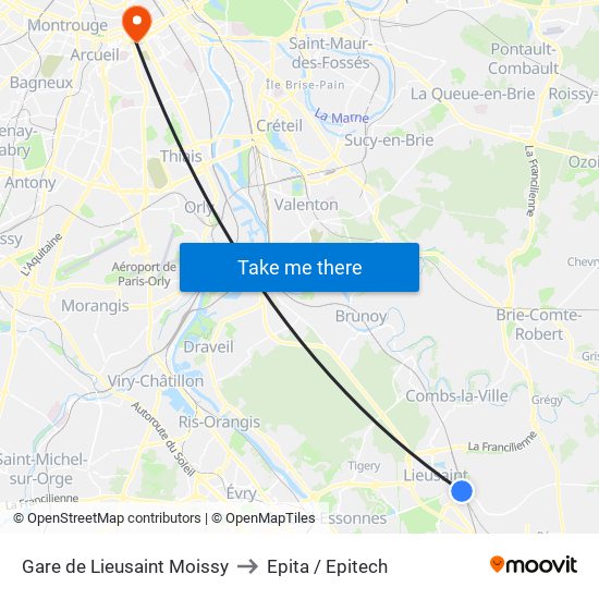 Gare de Lieusaint Moissy to Epita / Epitech map