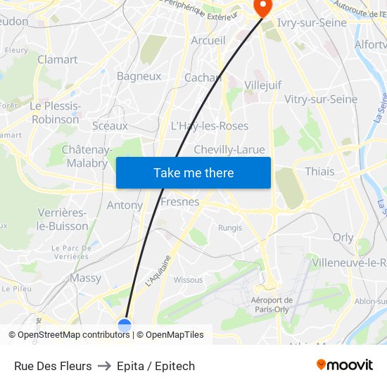 Rue Des Fleurs to Epita / Epitech map