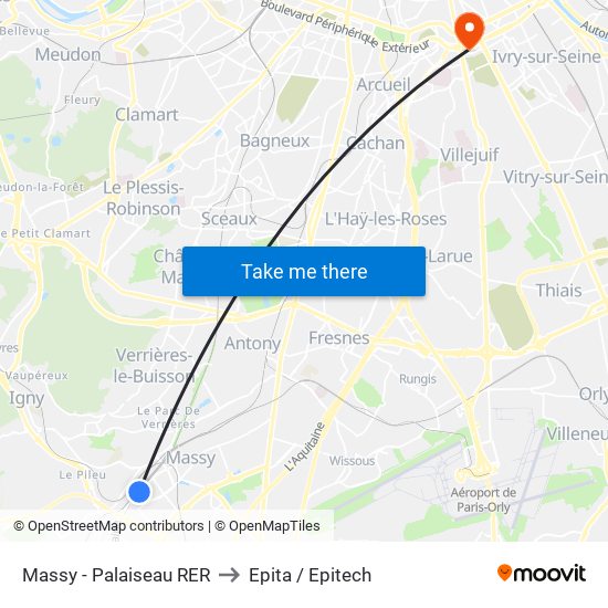 Massy - Palaiseau RER to Epita / Epitech map